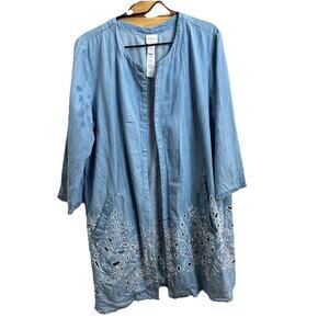 Chico’s 2 Vintage Chambray Embroidered Eyelet Duster Cottagecore Lagen Look